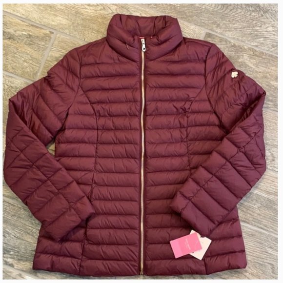 Kate Spade packable down coat jacket deep cherry S - Picture 2 of 11